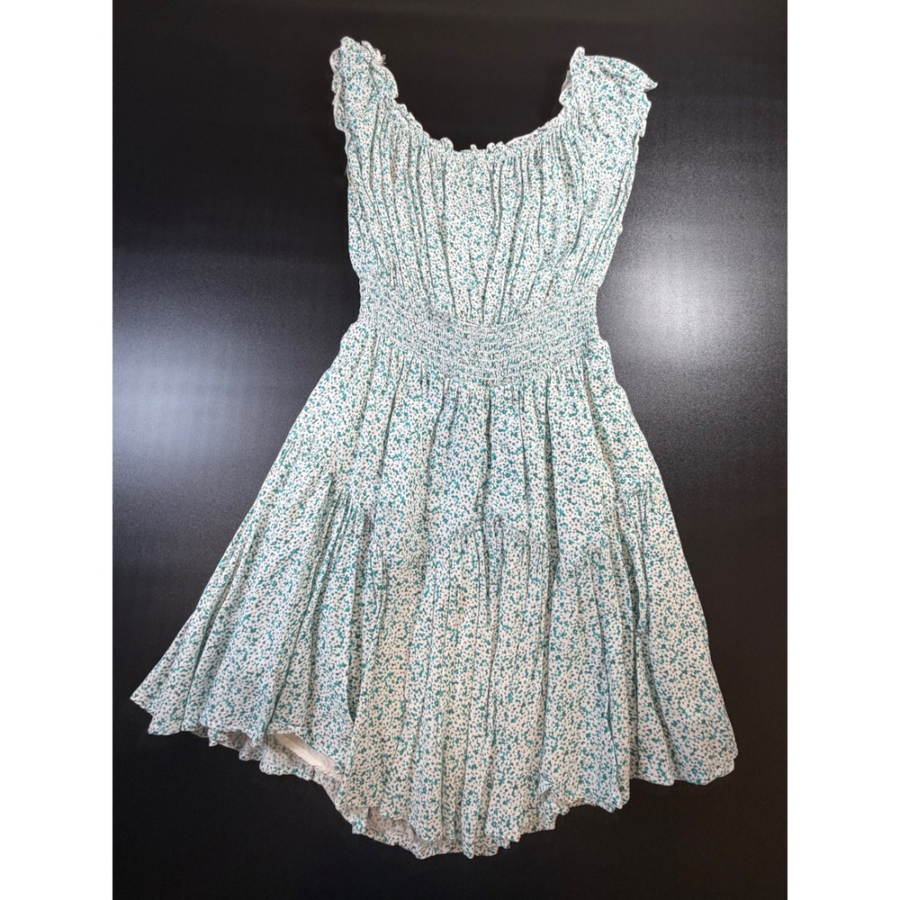 Aeropostale Womens XS Teal White Ditsy Floral Smocked Tiered MiniDress FlutterJ3